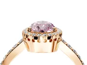 Halo Engagement Ring Setting for Fancy Pink Pear-Shaped Center with Inner Milgrain Border and Prong Head in Rose Gold