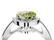 Bezel-Framed Halo Engagement Ring Setting for Fancy Yellow Heart-Shaped Center with Pave Band and Prong Head in White Gold
