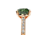 Solitaire Engagement Ring Setting for Fancy Green Cushion Cut Center with Channel Accents and Prong Head in Rose Gold