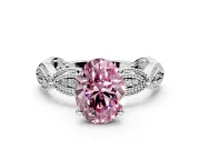 Solitaire Engagement Ring Setting for Fancy Pink Oval Center with Marquise Panel Band and Prong Head in Platinum