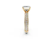 Solitaire Engagement Ring Setting for Asscher Cut Center with Domed Multi-Row Pave Band and Prong Head in Yellow Gold