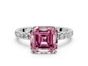 Solitaire Engagement Ring Setting for Fancy Pink Asscher Cut Center with Large Accent Band and Prong Head in Sterling Silver