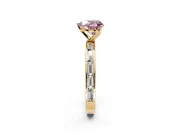 Solitaire Engagement Ring Setting for Fancy Pink Heart-Shaped Center with Channel Baguette Band and Prong Head in Yellow Gold
