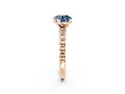 Solitaire Engagement Ring Setting for Fancy Blue Round Cut Center with Bezel-Dot Beaded Band and Prong Head in Rose Gold