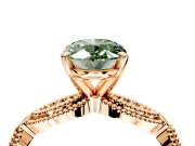 Solitaire Engagement Ring Setting for Fancy Green Oval Center with Marquise Panel Band and Prong Head in Rose Gold