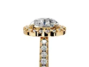 Pave Halo Engagement Ring Setting for Round Cut Center with Single Row Pave Band and Prong Head in Yellow Gold