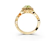 Halo Engagement Ring Setting for Fancy Yellow Oval Center with Leaf Motif Split Shank and Prong Head in Yellow Gold