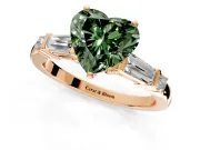 Bar-Set Engagement Ring Setting for Fancy Green Heart-Shaped Center with Tapered Baguette Accents and Prong Head in Rose Gold
