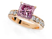 Solitaire Engagement Ring Setting for Fancy Pink Princess Cut Center with Channel-Set Accents and Prong Head in Rose Gold