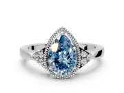 Cluster Engagement Ring Setting for Fancy Blue Pear-Shaped Center with Milgrain Shoulder Clusters and Prong Head in White Gold