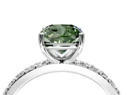 Solitaire Engagement Ring Setting for Fancy Green Cushion Cut Center with Round Cut Pave Band and Prong Head in Platinum