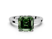 Solitaire Engagement Ring Setting for Fancy Green Asscher Cut Center with Flat-Sided Plain Band and Prong Head in Sterling Silver
