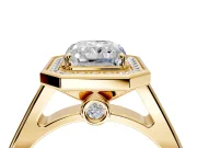 Halo Engagement Ring Setting for Radiant Cut Center with Outer Bezel Rim, Pave Band and Prong Head in Yellow Gold