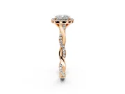 Halo Engagement Ring Setting for Cushion Cut Center with Pave and Plain Twist Band and Prong Head in Rose Gold