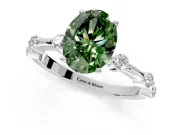 Solitaire Engagement Ring Setting for Fancy Green Oval Center with Bezel Station Band and Prong Head in Platinum