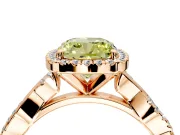 Halo Engagement Ring Setting for Fancy Yellow Cushion Cut Center with Pave and Plain Twist Band and Prong Head in Rose Gold