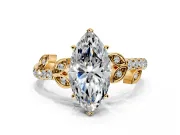 Leaf Motif Engagement Ring Setting for Marquise Center with Pave Band and Prong Head in Yellow Gold