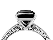 Solitaire Engagement Ring Setting for Fancy Black Princess Cut Center with Engraved Milgrain Band and Prong Head in Sterling Silver
