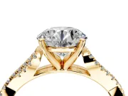Solitaire Engagement Ring Setting for Round Cut Center with Twisted Pave Split Shank and Prong Head in Yellow Gold
