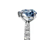 Solitaire Engagement Ring Setting for Fancy Blue Heart-Shaped Center with Micro Pave Band and Prong Head in Platinum