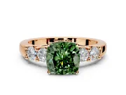 5 Stone Engagement Ring Setting for Fancy Green Cushion Cut Center with Plain Band and Prong Head in Rose Gold