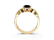 Leaf Engagement Ring Setting for Fancy Black Oval Center with Milgrain Accent Band and Prong Head in Yellow Gold