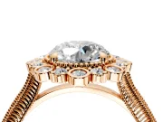 Milgrain Halo Engagement Ring Setting for Round Cut Center with Bezel Point Accents and Prong Head in Rose Gold