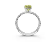 Solitaire Engagement Ring Setting for Fancy Yellow Radiant Cut Center with Domed Multi-Row Pave Band and Prong Head in Platinum
