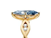 Solitaire Engagement Ring Setting for Fancy Blue Marquise Center with Accented Twist Band and Leaf Prong Head in Yellow Gold