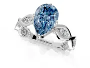 Solitaire Engagement Ring Setting for Fancy Blue Pear-Shaped Center with Accented Twist Band and Leaf Prong Head in Sterling Silver