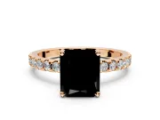 Solitaire Engagement Ring Setting for Fancy Black Radiant Cut Center with Band of Accents and Prong Head in Rose Gold