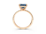 Solitaire Engagement Ring Setting for Fancy Blue Asscher Cut Center with Fine Pave Narrow Band and Prong Head in Rose Gold