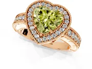 Milgrain Halo Engagement Ring Setting for Fancy Yellow Heart-Shaped Center with Pave Band and Prong Head in Rose Gold