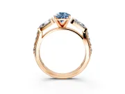 Channel-Set Engagement Ring Setting for Fancy Blue Pear-Shaped Center with Baguette Band and Prong Head in Rose Gold