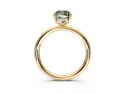 Hidden Halo Engagement Ring Setting for Fancy Green Cushion Cut Center with Thin Rounded Band and Prong Head in Yellow Gold