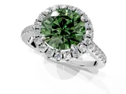 Halo Engagement Ring Setting for Fancy Green Round Cut Center with Raised Halo, Pave Band and Prong Head in Platinum