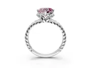 Halo Engagement Ring Setting for Fancy Pink Heart-Shaped Center with Rope Twist Split Shank and Prong Head in White Gold