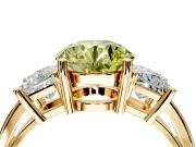 3 Stone Engagement Ring Setting for Fancy Yellow Round Cut Center with Matching Side Accents and Prong Head in Yellow Gold