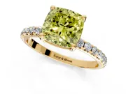 Solitaire Engagement Ring Setting for Fancy Yellow Cushion Cut Center with Micro Pave Band and Prong Head in Yellow Gold