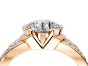 Bezel Engagement Ring Setting for Round Cut Center with Wide Channel-Set Band and Bezel Head in Rose Gold