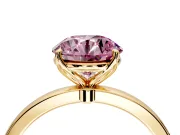 Solitaire Engagement Ring Setting for Fancy Pink Round Cut Center with Thin Rounded Plain Band and Prong Head in Yellow Gold