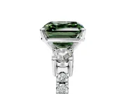3 Stone Engagement Ring Setting for Fancy Green Asscher Cut Center with Round Cut Side Accents and Prong Head in Platinum