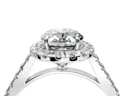 Halo Engagement Ring Setting for Oval Center with Narrowing Pave Band and Prong Head in Platinum