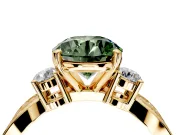 3 Stone Engagement Ring Setting for Fancy Green Round Cut Center with Pave Twist Band and Prong Head in Yellow Gold