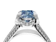 Solitaire Engagement Ring Setting for Fancy Blue Cushion Cut Center with Accented Split Shank and Prong Head in Sterling Silver
