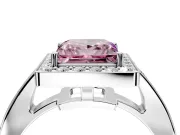 Bezel-Framed Halo Engagement Ring Setting for Fancy Pink Princess Cut Center with Pave Band and Prong Head in White Gold