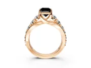 Solitaire Engagement Ring Setting for Fancy Black Cushion Cut Center with Graduated Shared Prongs and Prong Head in Rose Gold