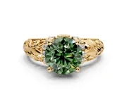 Solitaire Engagement Ring Setting for Fancy Green Round Cut Center with Filigree Accent Basket and Prong Head in Yellow Gold