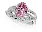 Solitaire Engagement Ring Setting for Fancy Pink Oval Center with Woven 3-Strand Pave Band and Prong Head in Sterling Silver