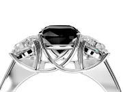 3 Stone Engagement Ring Setting for Fancy Black Cushion Cut Center with Raised Basket Heads and Prong Head in White Gold